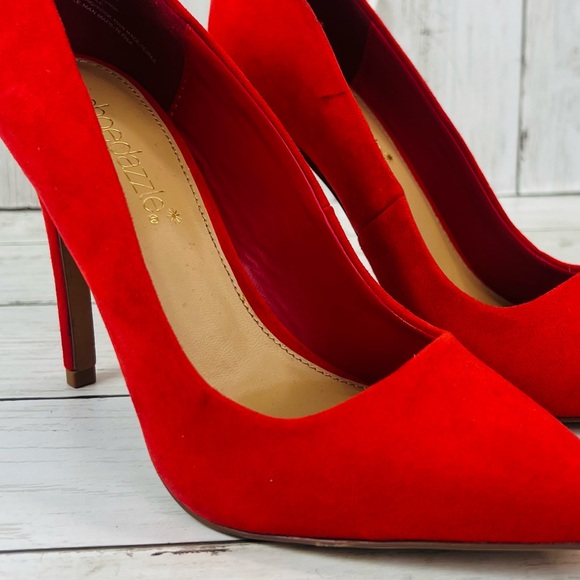 Women's Giselle Shoedazzle, Faux Suede, red Stiletto High Heels Size 7 - Picture 4 of 13